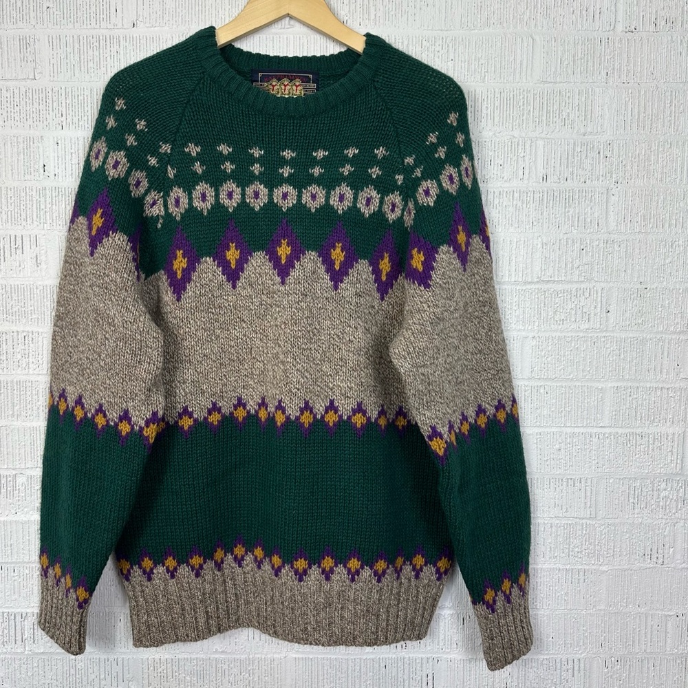 Ralph Lauren x Chaps Vintage 100% Wool Fair Isle Ski Sweater Large Mens Purple